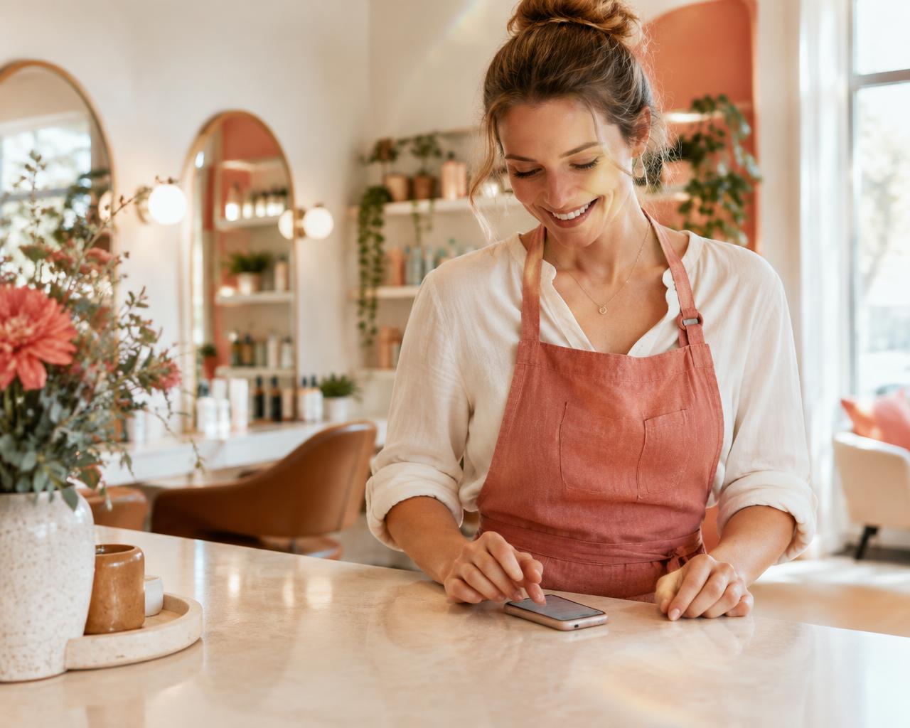 Business owner glancing at their phone